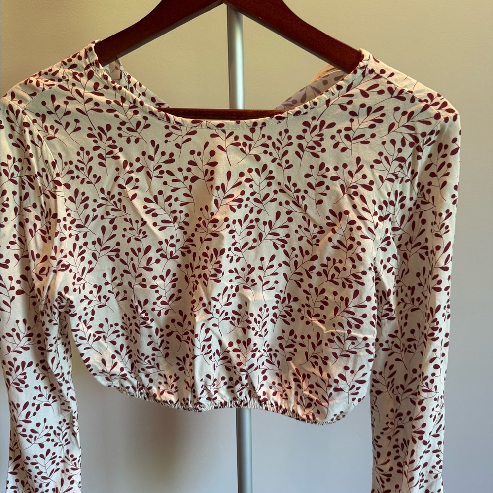 Gold Ruched Long Sleeve Crop Blouse
